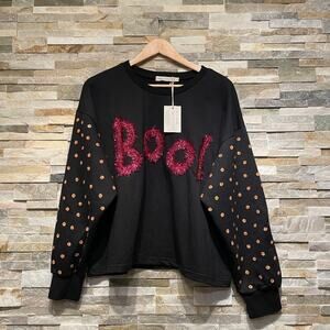 Cropped Halloween “Boo!” Sweatshirt | NWT Pumpkin Sleeve Fall Spooky Pullover L